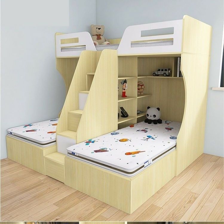 Sister and Brother Do Not Get on and Off the Bed, Multifunctional Large-Capacity Storage Children's Bed, Staggered Small Apartment, Space-Saving, Color Available