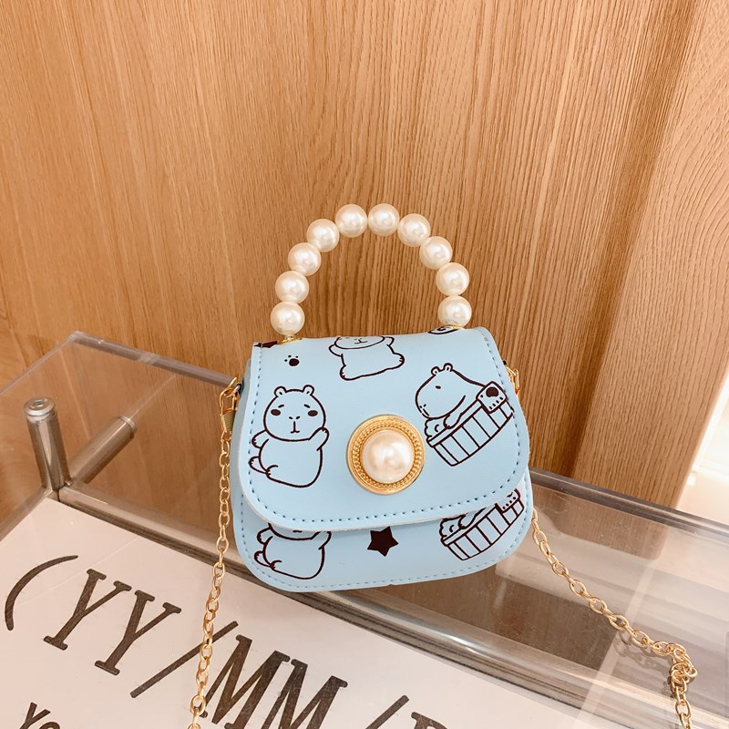 2025 nuevo bolso para niños estilo occidental mini bolso diagonal para bebé dulce cadena de moda de perlas bolso de hombro para niñas