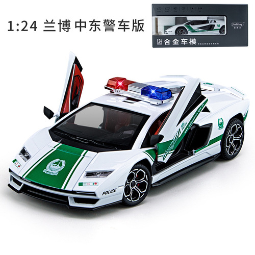 [Boxed] 1:24 Lamborghini 800 Police Car Contach Alloy Sound and Light Rebound Door Car Model Children's Toy