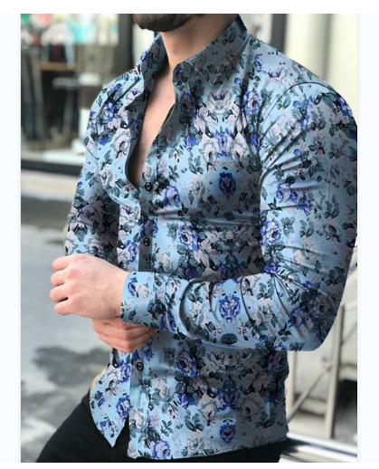 Blouse Tops Type Wholesale Men's Streetwear Ditsy Floral Long Sleeve Men's Tops