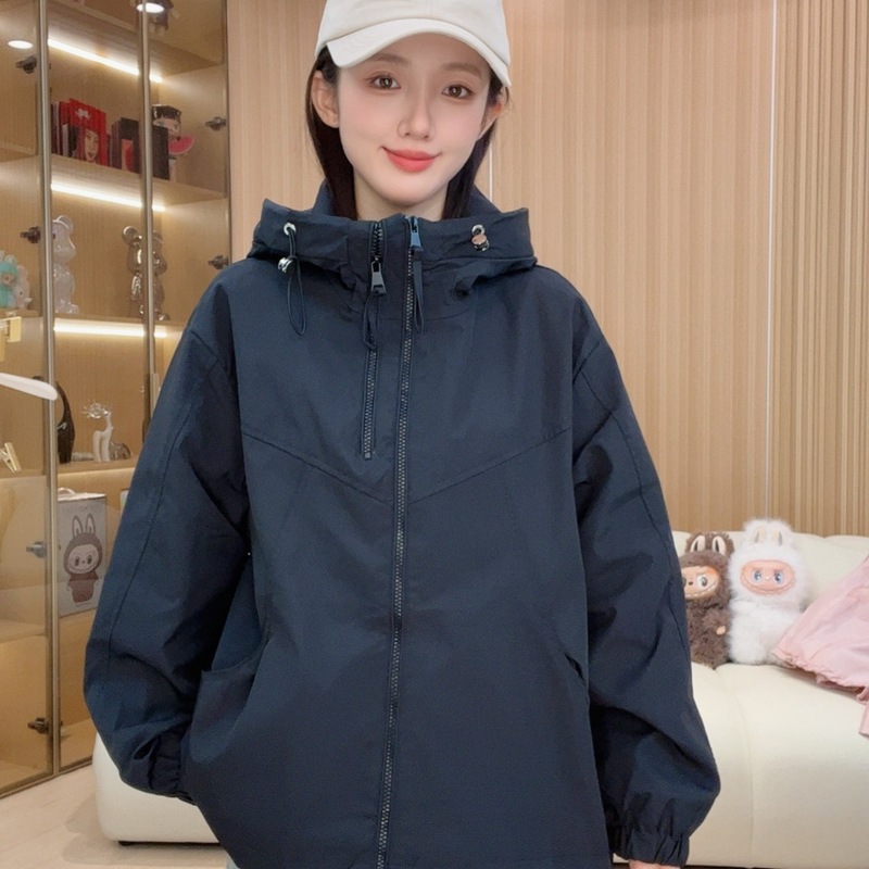 双拉链女款连帽春秋纯色短款休闲拼接防风韩版短外套2502紫色|undefined