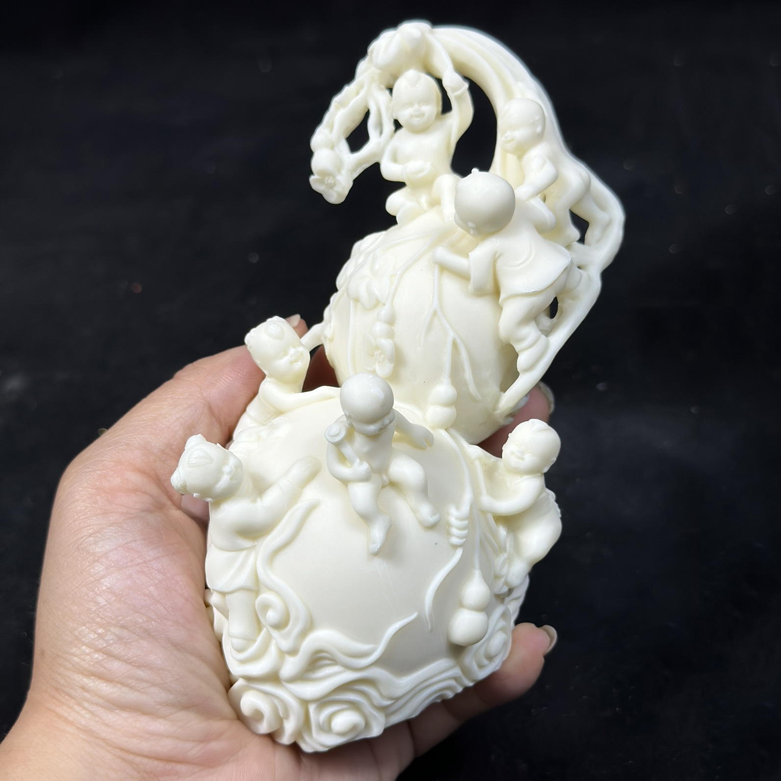 象牙果雕刻多子多福葫芦12.5*12.5*6.5cm福禄寿客厅桌面玄关摆件