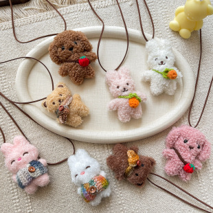 Korean Style Fabric Plush Children's Necklace Scarf Hanging Chain Cute Rabbit Bear Children's Necklace Accessories