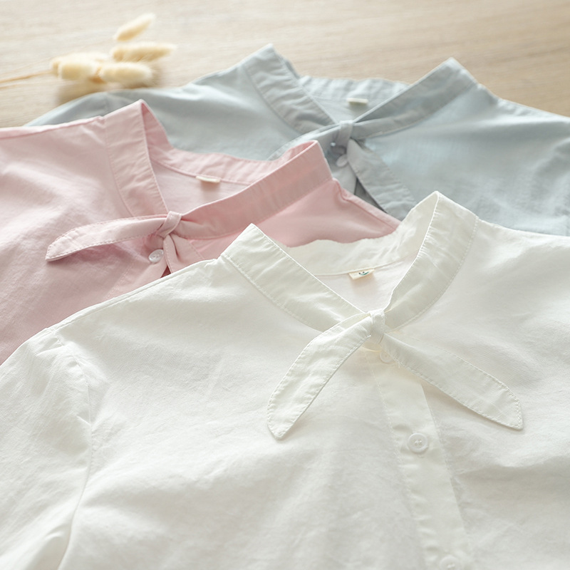 2024 early spring new Japanese sweet bow white shirt women's long-sleeved loose all-match shirt for students