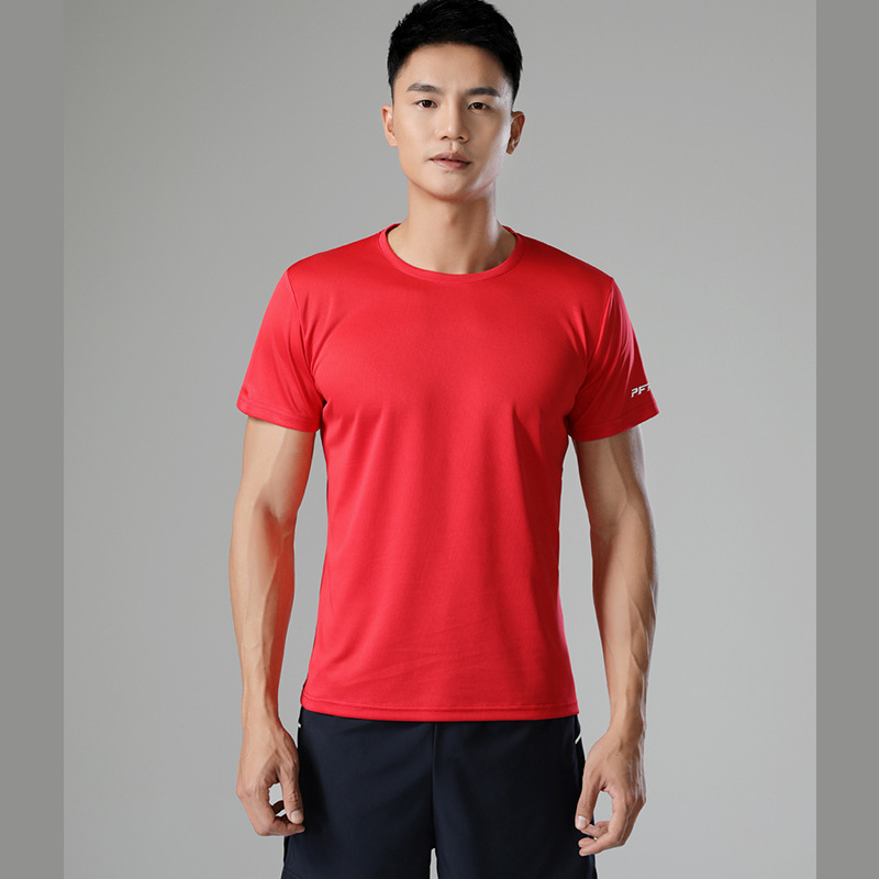 Camiseta deportiva unisex de manga corta de secado rápido para exteriores, con cuello redondo y estampado de logotipo para grupos y empresas, ideal para exportación transfronteriza.