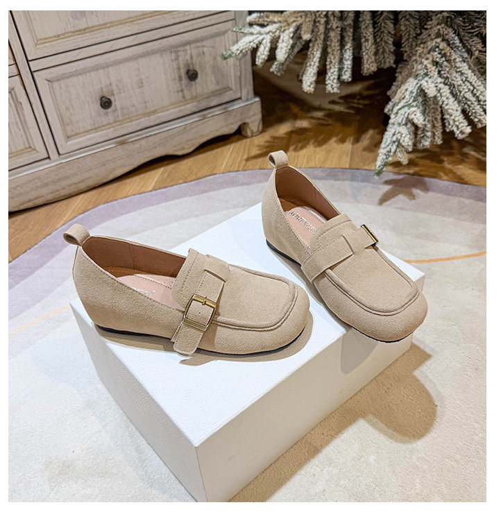 Giày lười nữ da lộn mũi tròn tăng chiều cao 5 cm phong cách Hàn Quốc — Khaki (toàn dải), Màu mơ (toàn dải), nâu sẫm chi tiết 24