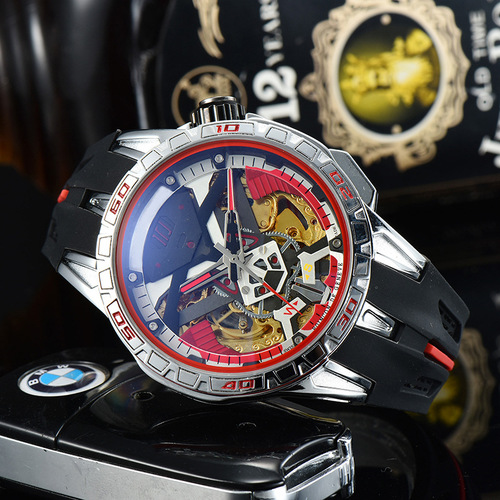 Manufacturer supply: simple mechanical wristwatch, round large dial, hollow-out personalized watch, patterned mechanical watch