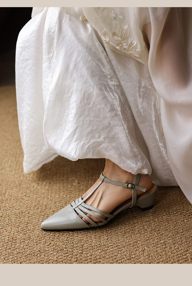 Sandal nữ mũi nhọn quai chữ T gót 5 cm phong cách Hàn Quốc — đen chi tiết 14