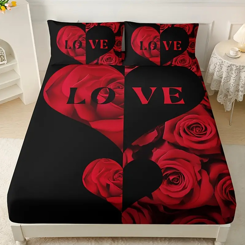 TEMU / JIT mattress mattress set Rose Love 3D digital impreso ropa de cama para diseñar