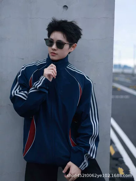 26 Foreign Trade Cross-Border Spring and Autumn Style Retro Casual Color-Blocking Stand Collar Sports Loose Jacket Ke5847