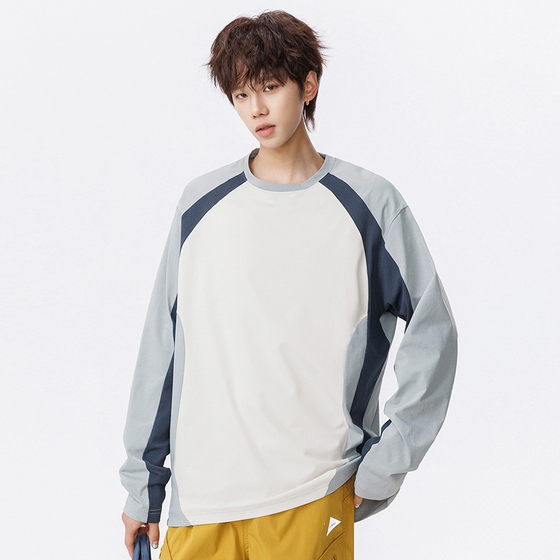 American trendy men's patchwork color-blocked long-sleeved base layer shirt, spring and autumn 2026 fashion casual versatile top