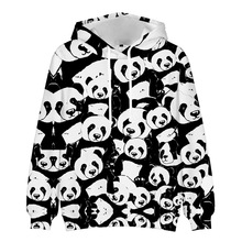 憨憨的熊猫吃竹子吹泡泡3D时尚帽衫套头连帽男装男式卫衣大码