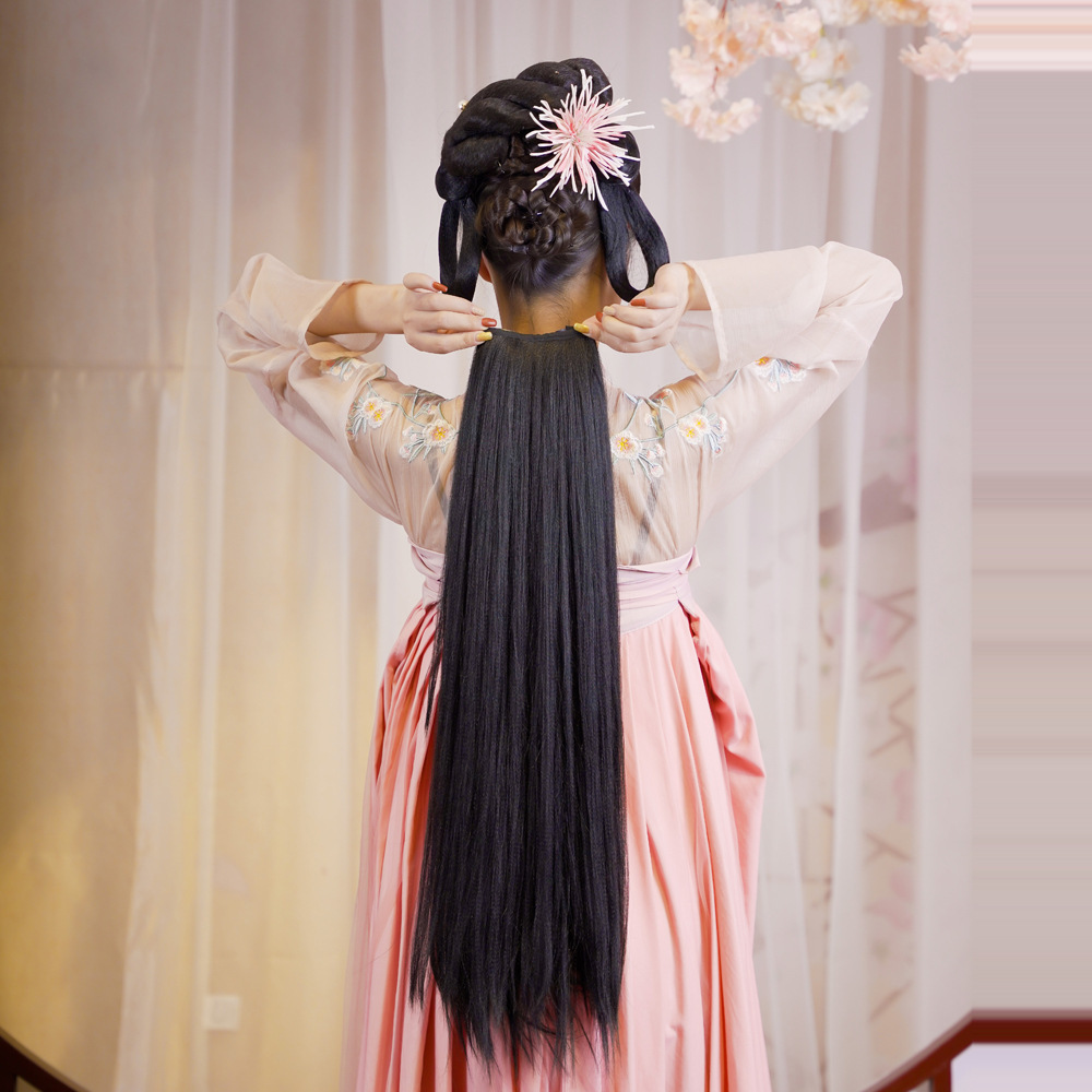 Peruca de seda de milho estilo antigo para trajes tradicionais