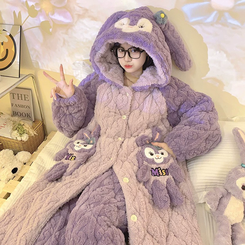 Клубничный зимний коралловый бархатный стеганый пижама, флисовый халат для теплоизоляции, комплект, повышенная толщина