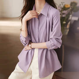 沫晗依美高级感收腰系带衬衫2024秋新款时尚百搭气质精致上衣女