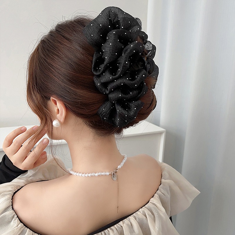 Satín de alta sensación, arco negro grande, clip de tiburón, toque de cabeza, clip de nube, clip de agarre, clip de cabello, tarjeta de cabello de mujer