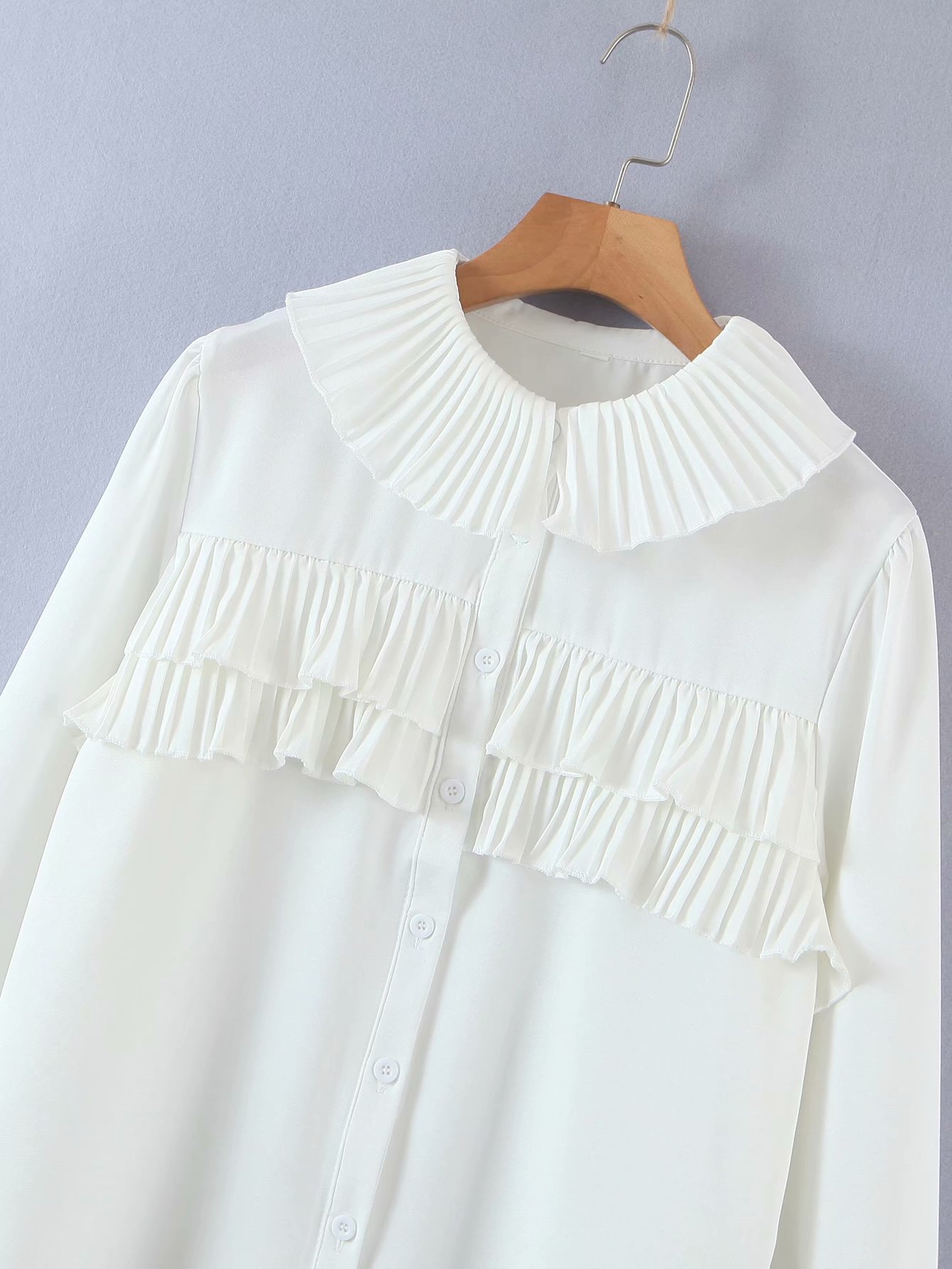 pleated lapel layered stitching blouse  NSAM39613