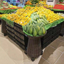 批发超市水果折叠框生鲜陈列篮黑色塑料收纳筐周转箱蔬菜堆头叠筐