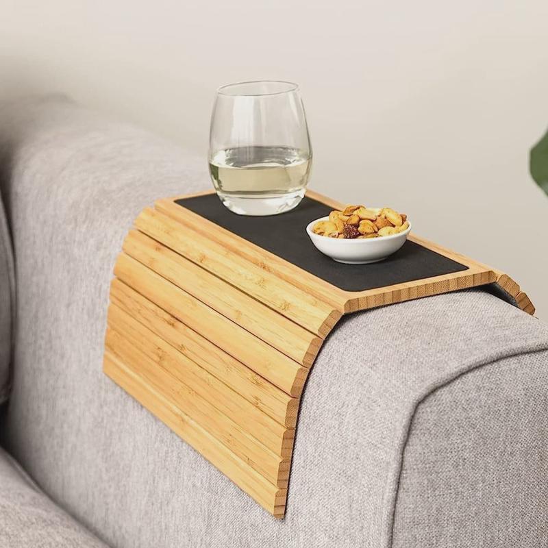 Bandeja para reposabrazos de sofá de bambú, plegable, anticaída, con almacenamiento, mesa de centro para reposabrazos de sofá, bandeja lateral para reposabrazos image 14