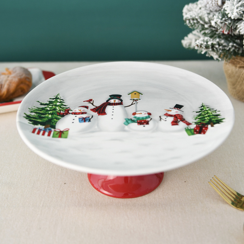 País nórdico Navidad muñeco de nieve placa de cerámica bandeja de la torta occidental placa de la tarde té postre placa en relieve vajilla