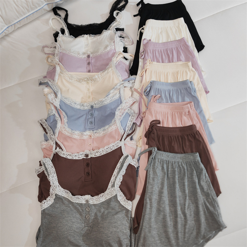 40 Modal Sling Pajamas with Chest Pad Women's Summer Thin Shorts Pure Desire Style Summer Home Clothes Two-piece Set