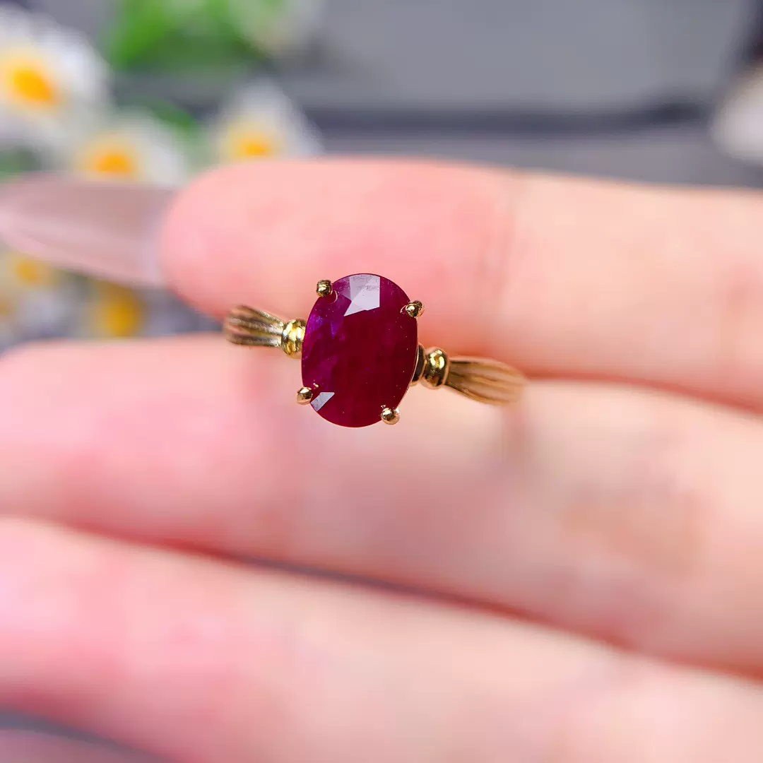 工厂批发爆款天然红宝石戒指S925银镶嵌主石6*8热销欧美一件代发
