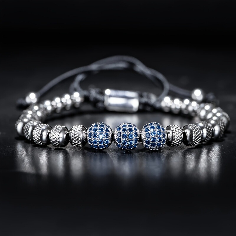 Cross-Border Hot Selling Hand-Woven Stainless Steel Bracelets for Men and Women, 3 Micro-Set Diamond Ball Bracelets, Support Drop Shipping