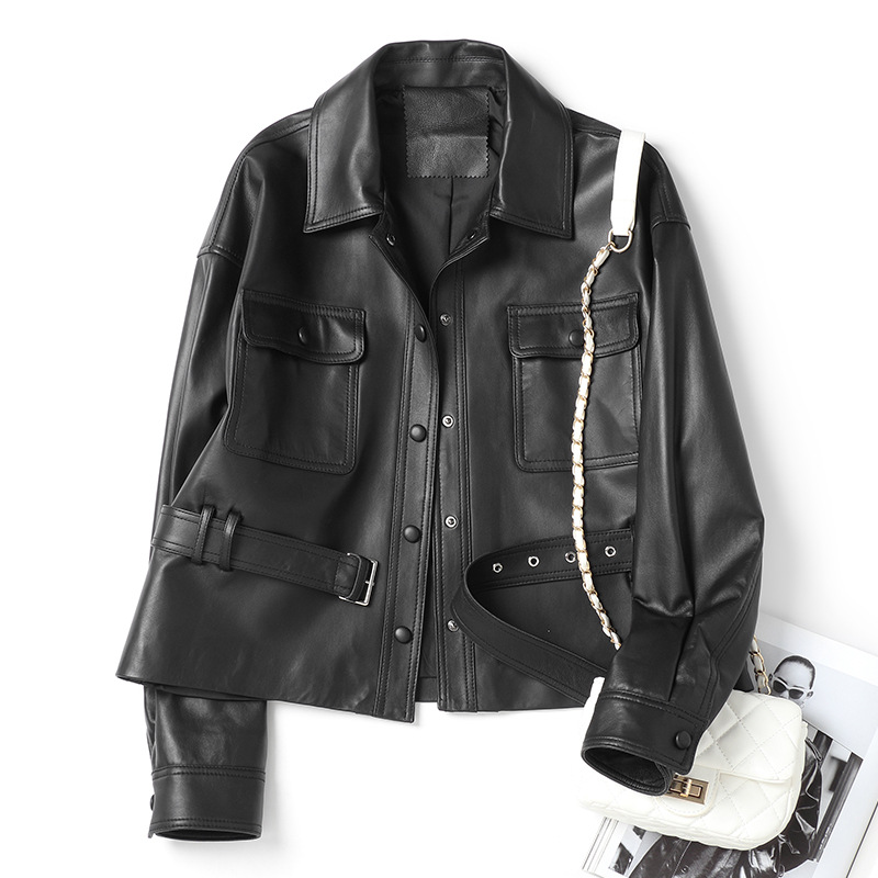 Song Jia's Same Style Spring & Fall Women's Genuine Leather Goatskin Leather Jacket Jacket Short Retro Slimming Look Women's Clothing