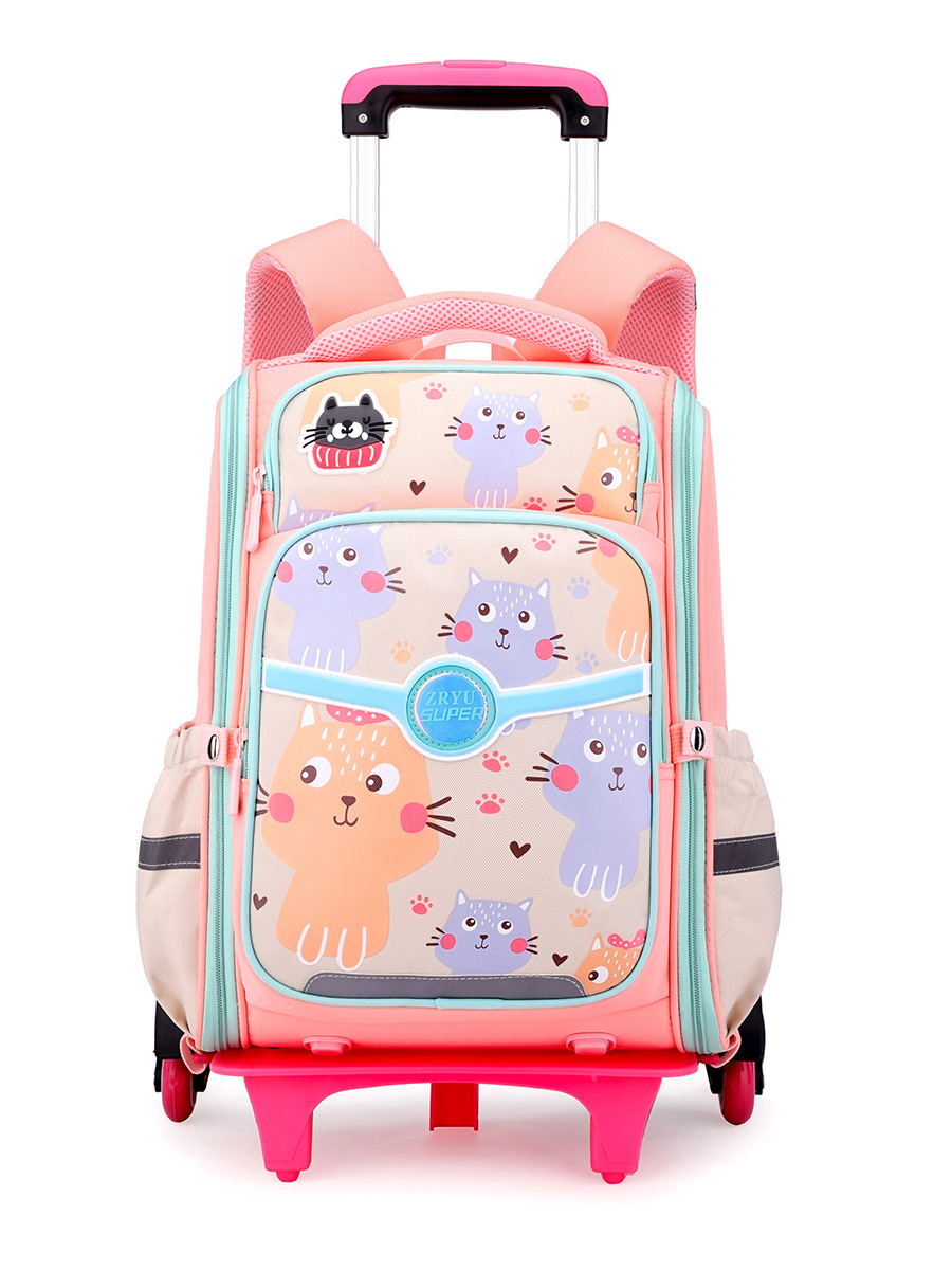 Mochila escolar con carrito para niños, diseño de pez natural, protector de columna, dibujos animados lindos, seis ruedas para subir escaleras, grado 3-6.