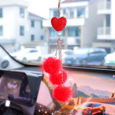 Overseas e-commerce Amazon specializes in Car hanging - red-peach-heart-red-mink-hair