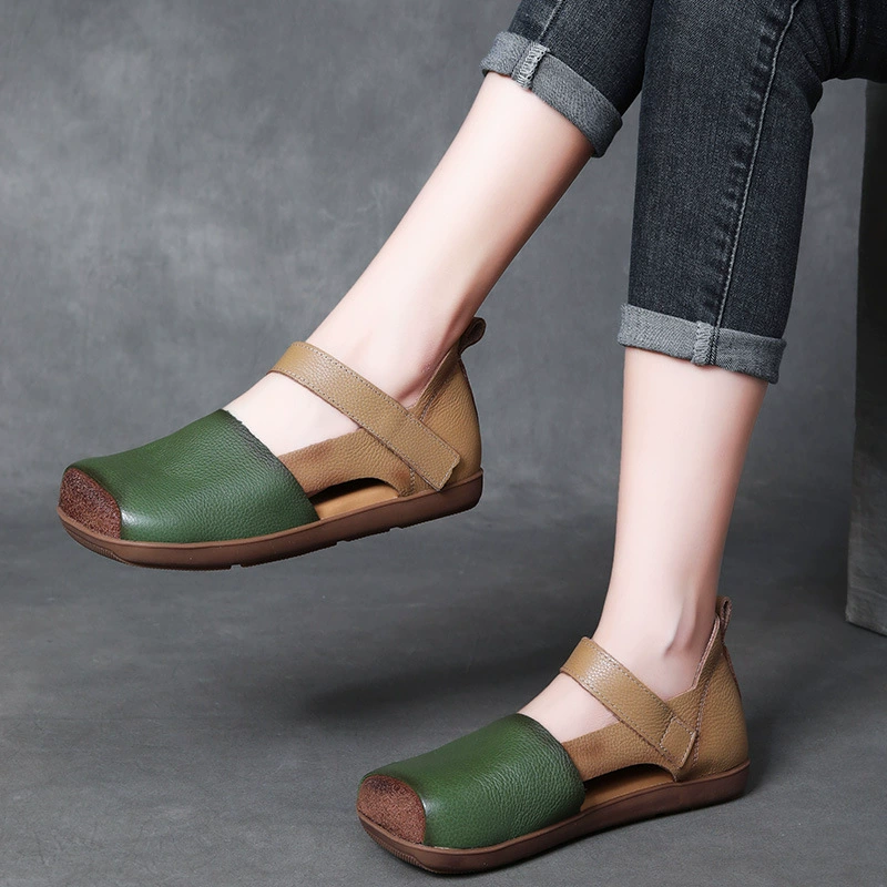 Ретро натуральная кожа повседневная квадратная голова с женской обувью