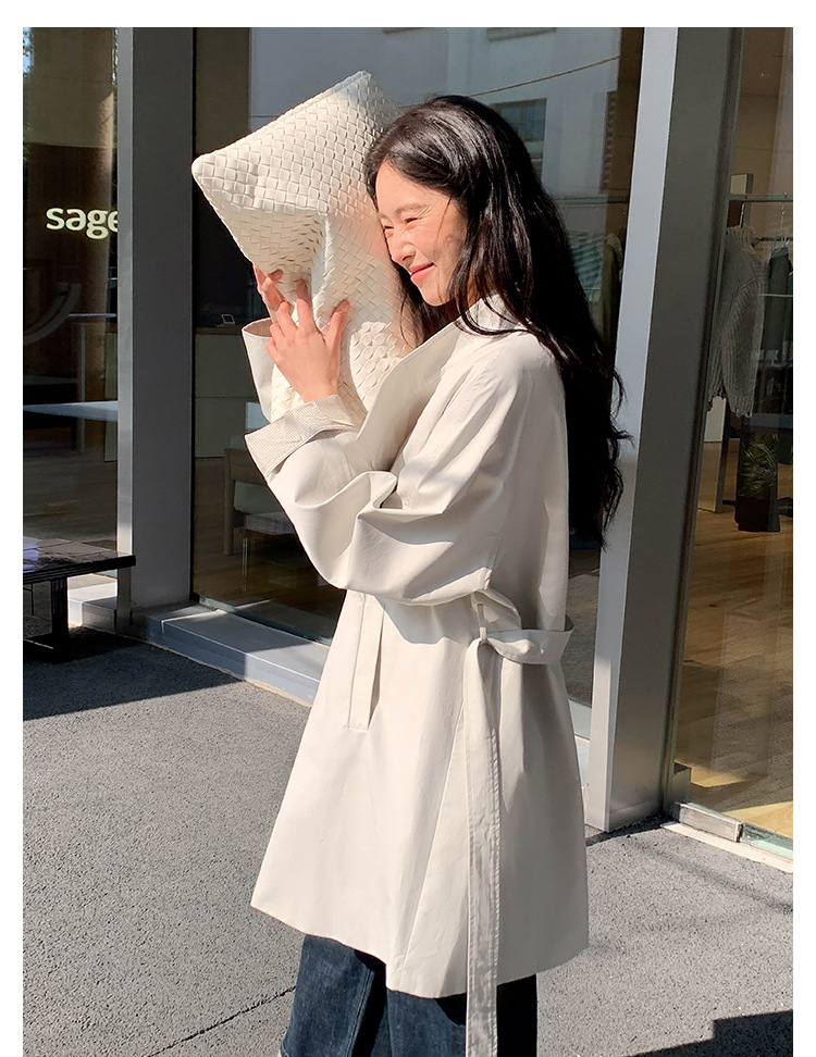 ng2510292 MOXI Thirteen Lines Women's Clothing 2026 Spring Korean Style Stand Collar Long Trench Coat For Petite Women_ecoleips.com
