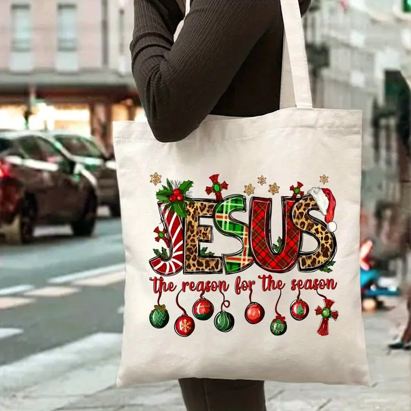 Cross-Border Men and Women Christmas New Year Canvas Bag Student Portable Storage Handbag Shopping Travel Shoulder Bag Cross-Border Men and Women Christmas New Year Canvas Bag Student Portable Storage Handbag Shopping Travel Shoulder Bag