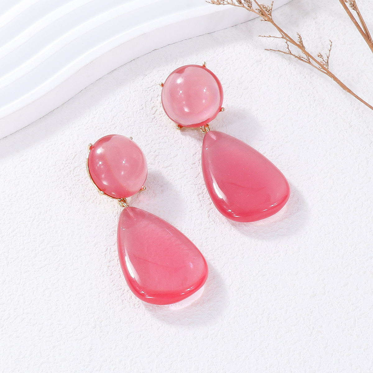 1 Pair Casual Round Water Droplets Enamel Inlay Resin Resin Drop Earrings display picture 14