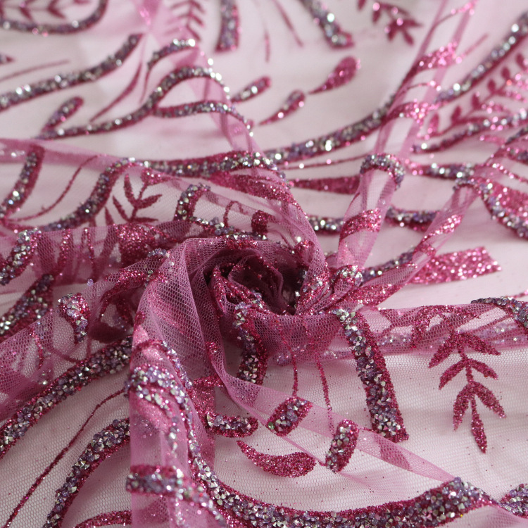 2024 nuevo gaza de malla primavera y verano punto gaza de malla encaje rociado oro diamante vestido de boda tela