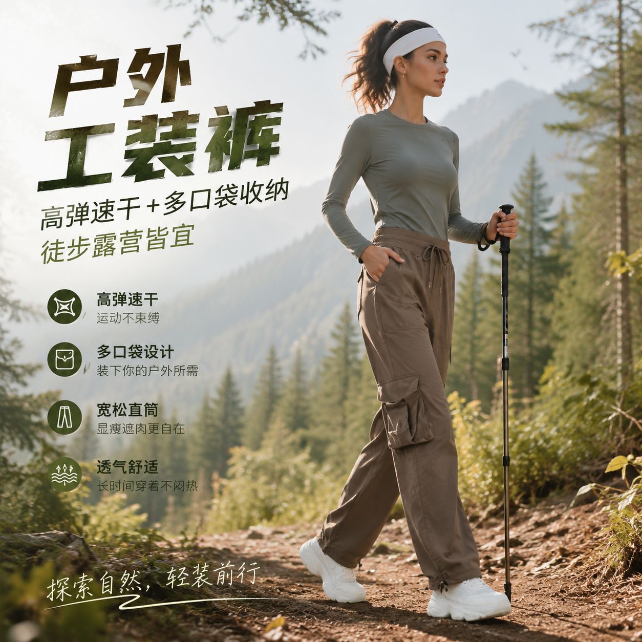 New Outdoor Running Sports Trousers Lightweight Quick-drying Fitness Pants Multi-pocket Wide-leg Workwear Casual Pants D25001