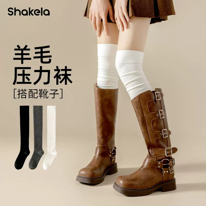 羊毛过膝袜女秋冬保暖压力显瘦护膝袜套堆堆袜jk日韩系品质小腿袜