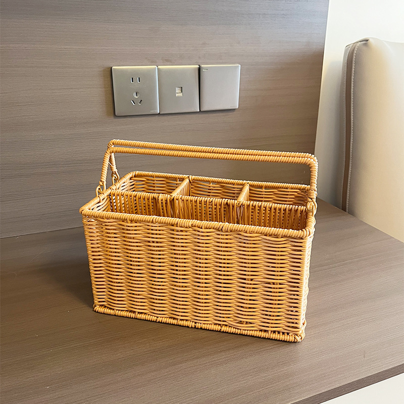 Caja de herramientas de almacenamiento de mimbre tejida ratán-como supermercado portátil compras cesta de picnic almacenamiento rectangular misceláneas cesta de almacenamiento