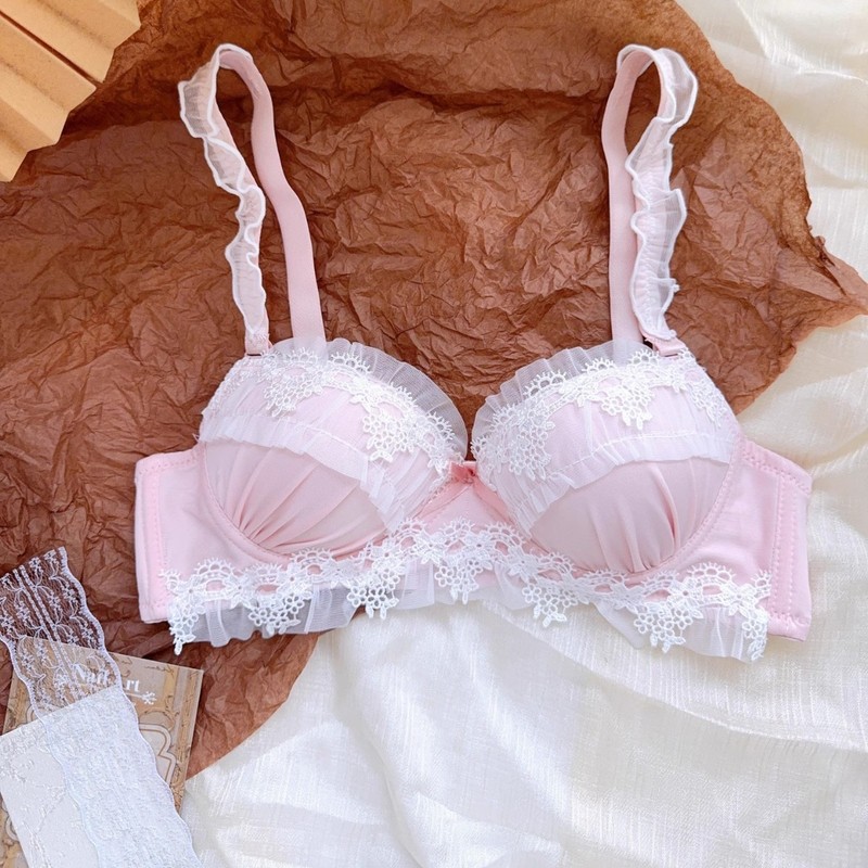 女の子の大きいサイズの下着、甘くてかわいくて快適なブラセット、アンダーワイヤー付き下着、レースの妖精風和風薄型カップ|undefined