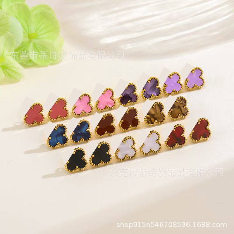 Cross-Border Hot-Selling 18K Gold Titanium Steel Four-Leaf Clover Earrings for Women Simple Shell High-End Earrings Internet Celebrity Stylish Earrings I