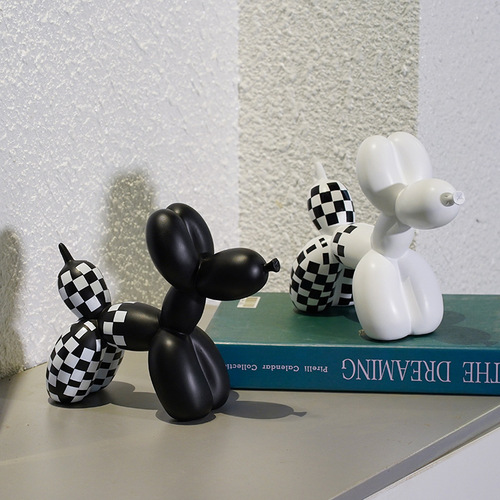 Nordic black and white checkered balloon dog home decor, living room and entryway decoration, cross-border resin craft