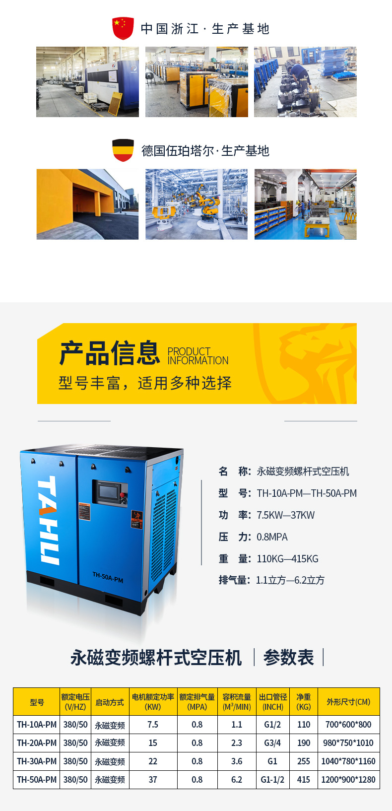 Tahu Small Screw-Type Permanent Magnet Variable Frequency Air Compressor 380V Industrial Grade 22/37Kw Air Pump Air Compressor