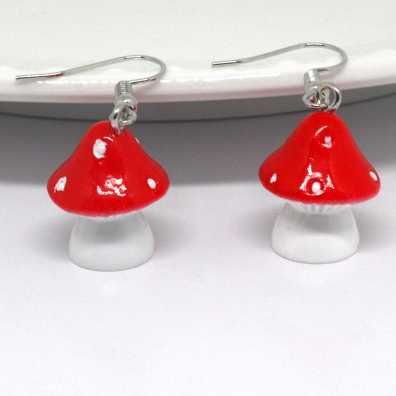 Fashion Simple Polka Dot Mushroom Cartoon Three-dimensional Resin Earrings display picture 1