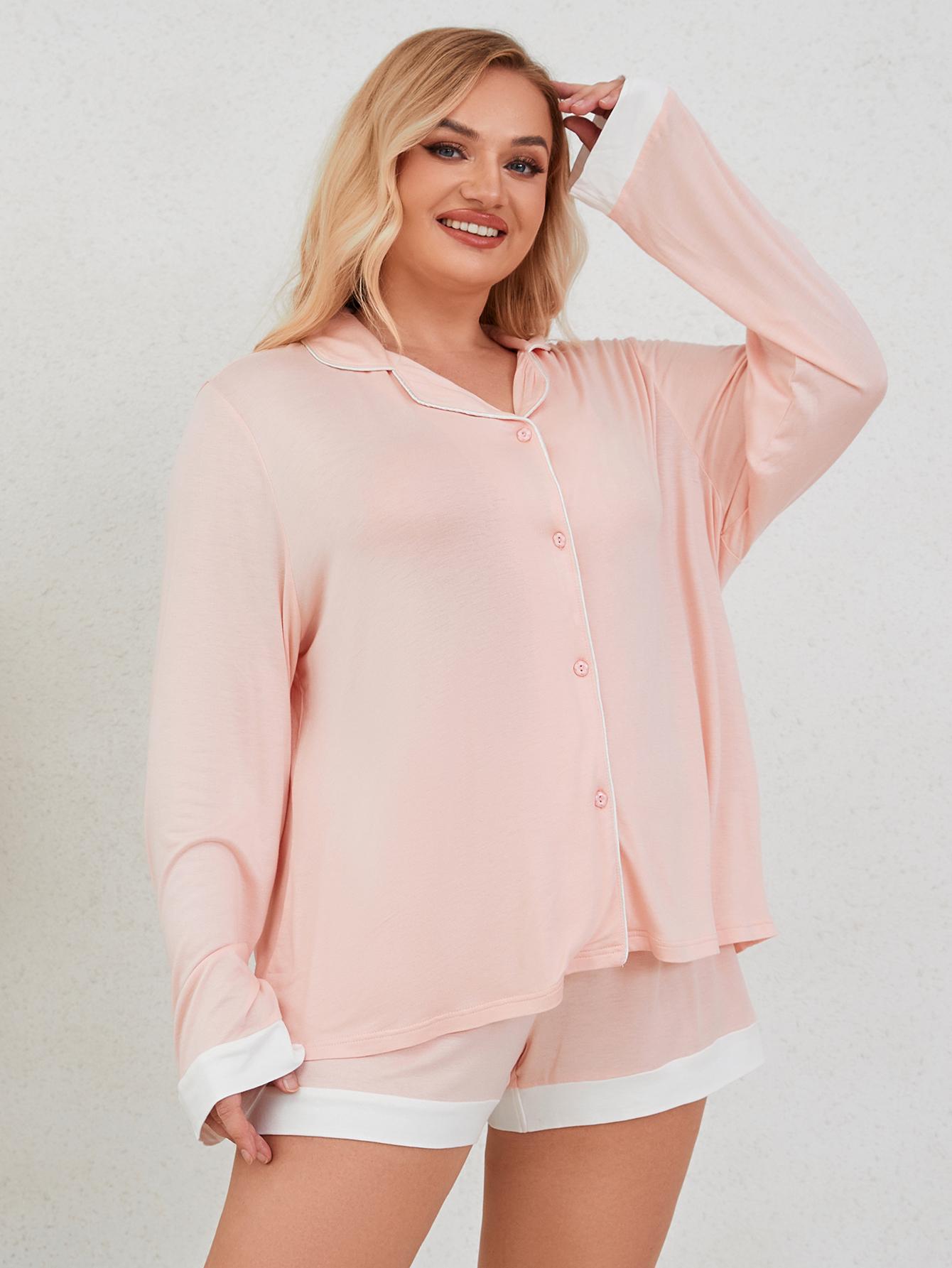 Große Nachtwäsche für Damen im Frühling und Sommer, Modal 200 Pfund, Fett mm, langärmeliges kurzes Heimanzug-Set_voghion.com