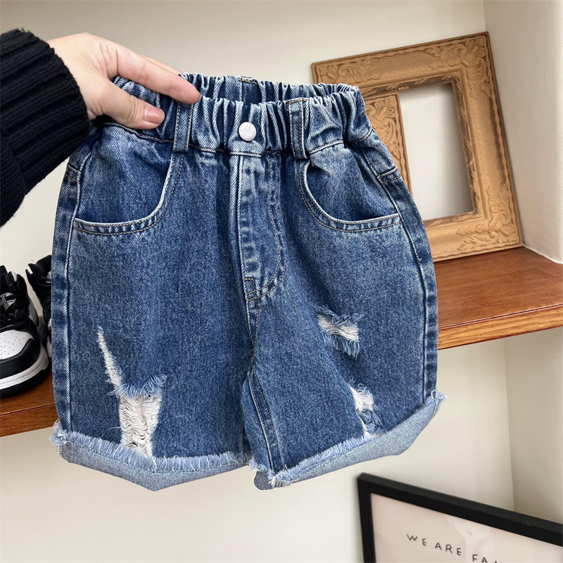 Poletne otroške kratke hlače Beggar v ameriškem slogu, raztegnjene s petimi delnimi dolžinami, vsestranske jeans hlače za fantke in deklice._voghion.com