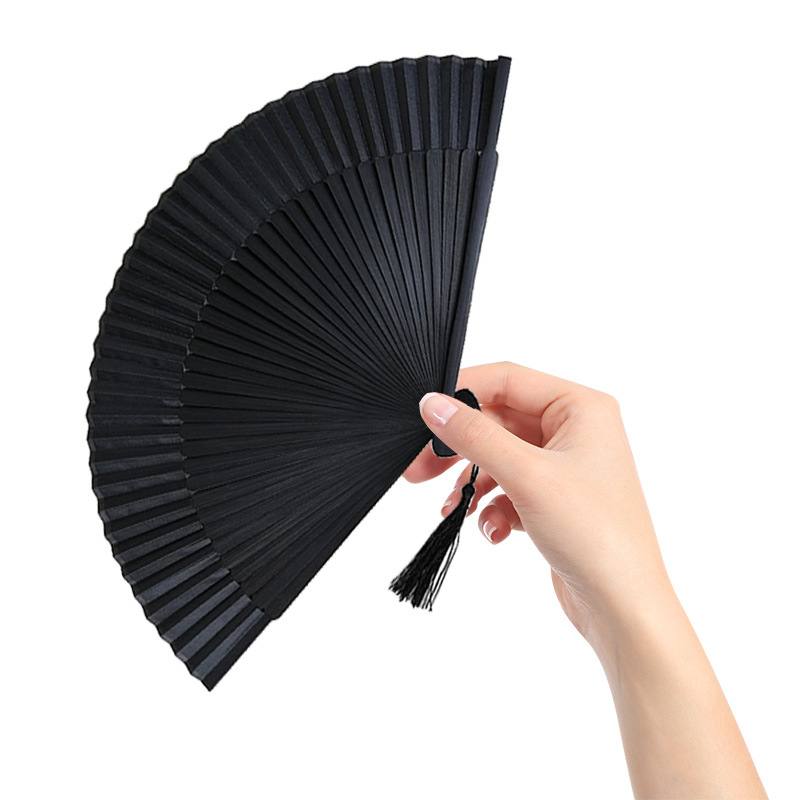 Ventilador antiguo en stock, pequeño ventilador de fila de bambú pequeño y exquisito, ventilador de regalo de mujer con bolsa de ventilador, caja de papel