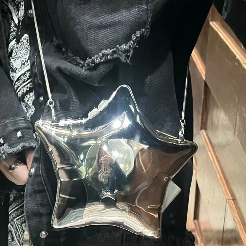 New Spring/Summer 2025 gold and silver star shoulder bag, mini chain bag, casual and fashionable crossbody acrylic bag undefined