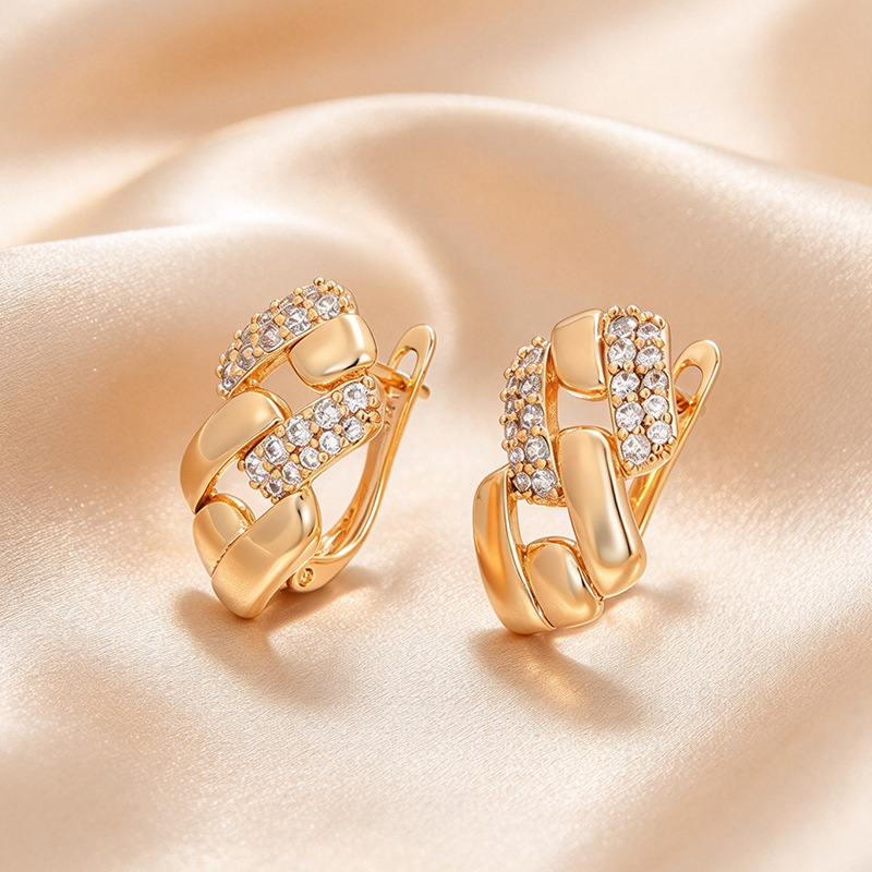 Pendientes de Aro con Zirconia de Aleación de Cobre Bañado en Oro de 18K