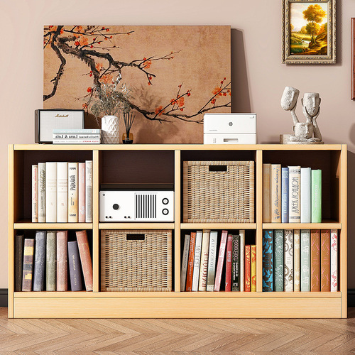 Solid wood grid bookshelf, home living room, freely combinable bookcase, multi-layer storage rack, low cabinet, floor-standing display stand