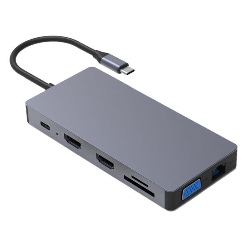 Estación de acoplamiento typec dual HDMI VGA de tres pantallas pantalla diferente 12 en 1 red gigabit convertidor usb c base de expansión hub
